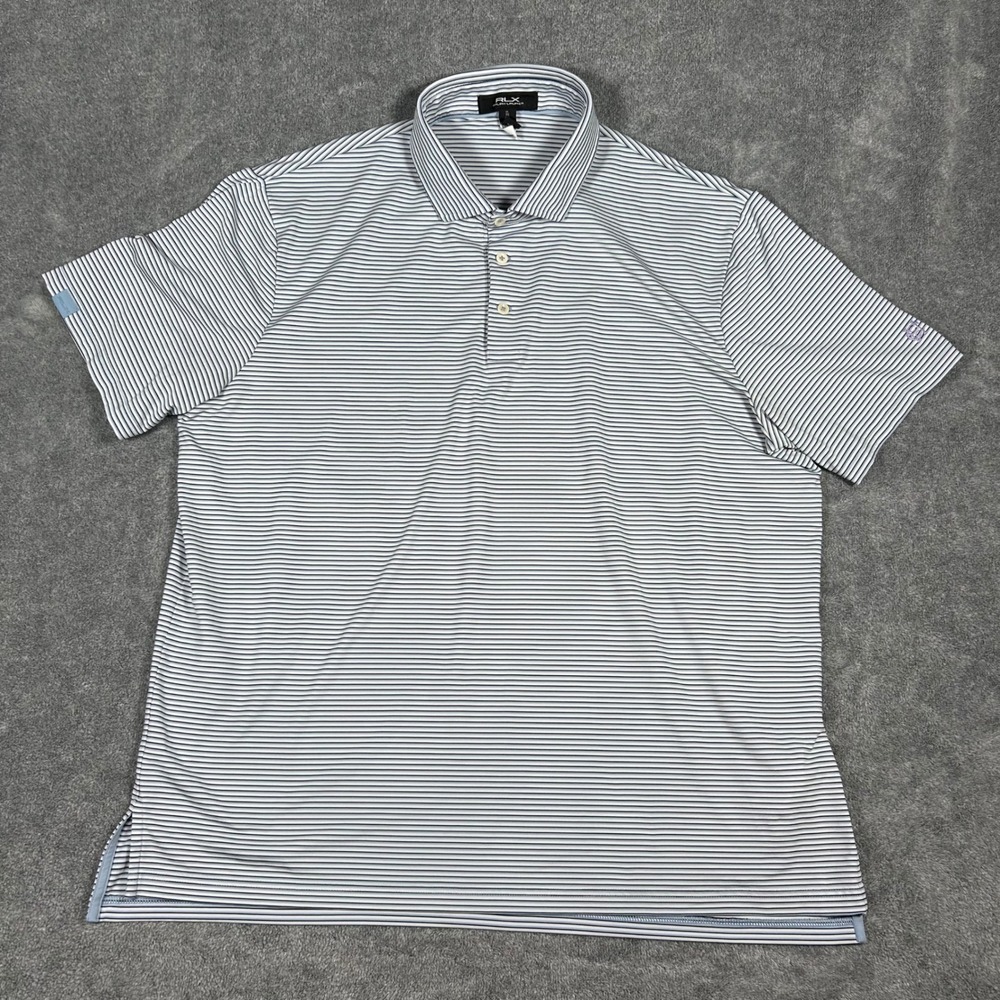 RLX Ralph Lauren Golf Polo Shirt Striped Blue White Men XL Cascade Hills CC